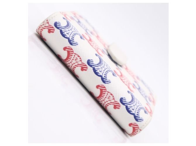Céline Celine Triomphe Canvas Medium Strap Wallet White Red Blue - view 10