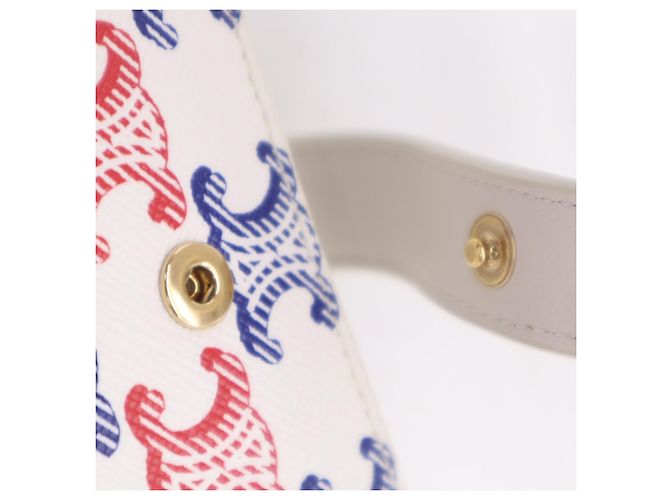Céline Celine Triomphe Canvas Medium Strap Wallet White Red Blue - view 12