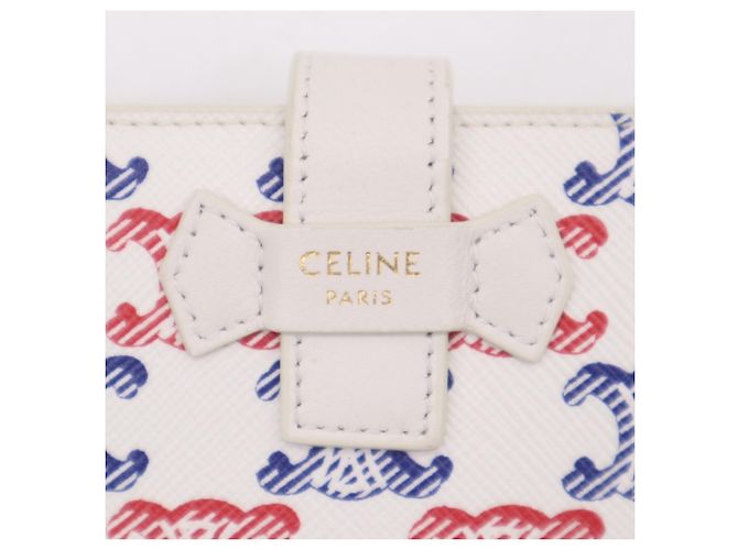 Céline Celine Triomphe Canvas Medium Strap Wallet White Red Blue - view 18