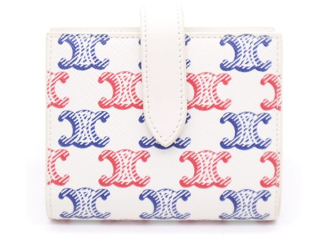 Céline Celine Triomphe Canvas Medium Strap Wallet White Red Blue - view 2
