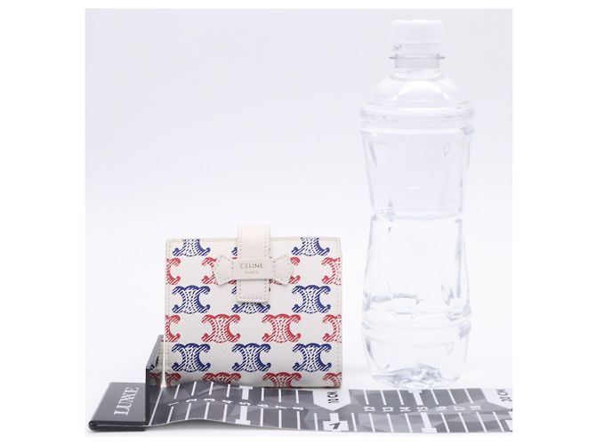 Céline Celine Triomphe Canvas Medium Strap Wallet White Red Blue - view 3