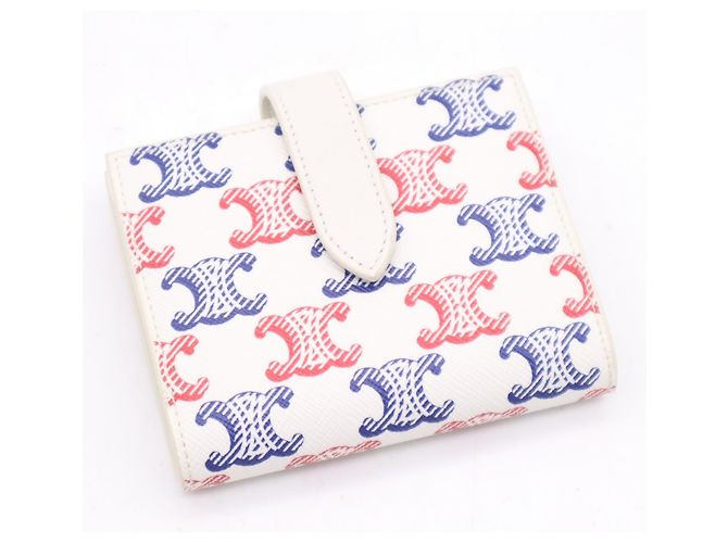 Céline Celine Triomphe Canvas Medium Strap Wallet White Red Blue - view 4