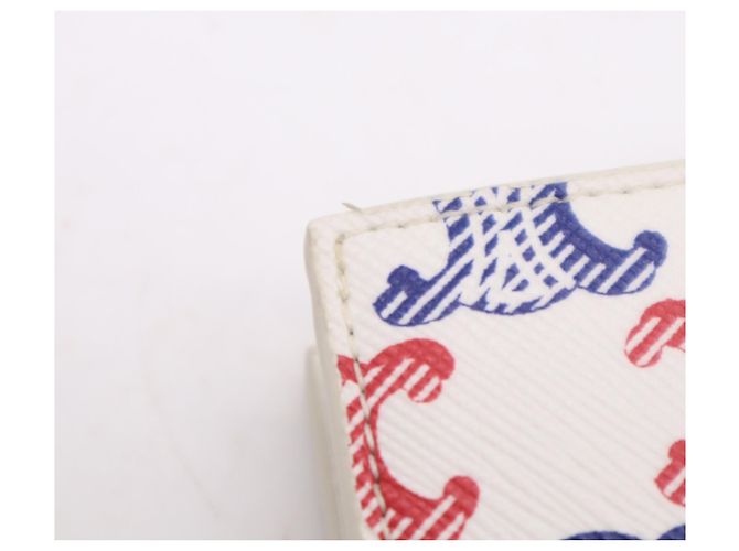 Céline Celine Triomphe Canvas Medium Strap Wallet White Red Blue - view 6