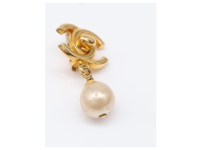 Chanel Coco Mark Clip-Ohrringe mit Kunstperlen Golden - vue 2