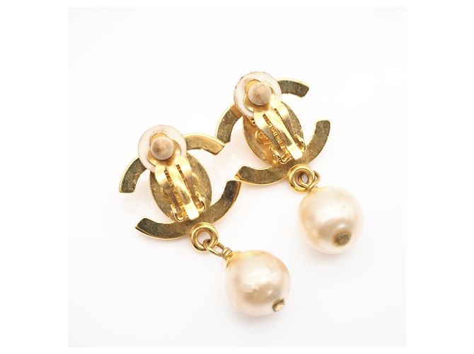 Chanel Coco Mark Clip-Ohrringe mit Kunstperlen Golden - vue 4