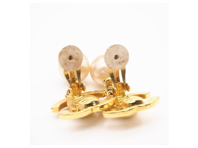 Chanel Coco Mark Clip-Ohrringe mit Kunstperlen Golden - vue 5