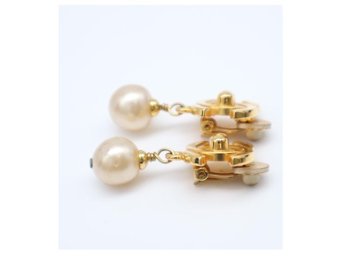 Chanel Coco Mark Clip-Ohrringe mit Kunstperlen Golden - vue 7