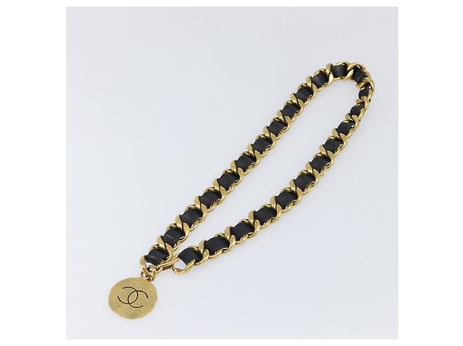 Cintura a catena vintage Chanel in metallo e pelle Nero - vista 2
