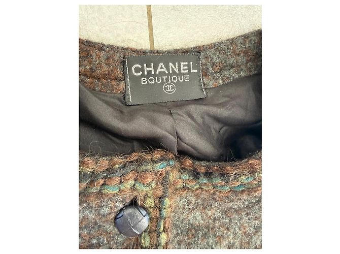 Chanel Tweed-Kostüm Grau und Braun Dunkelgrün - Ansicht 6