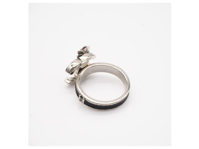 CHANEL Camélia Coco Mark Ring Schwarz Silber - Ansicht 2