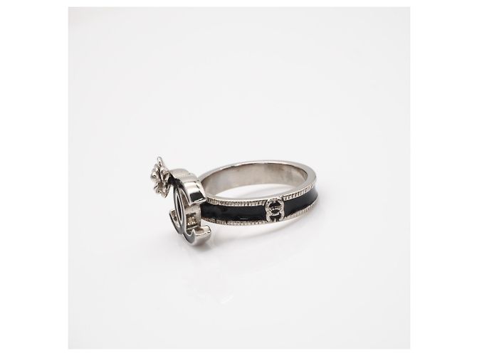 CHANEL Camélia Coco Mark Ring Schwarz Silber - Ansicht 7