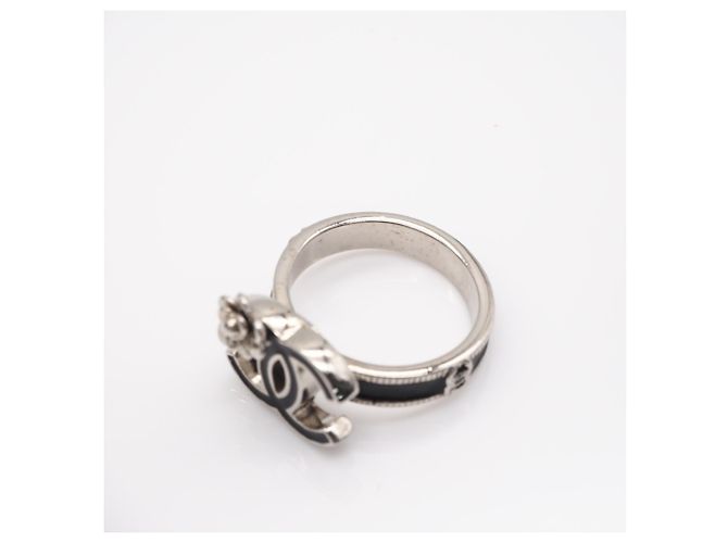 CHANEL Camélia Coco Mark Ring Schwarz Silber - Ansicht 8