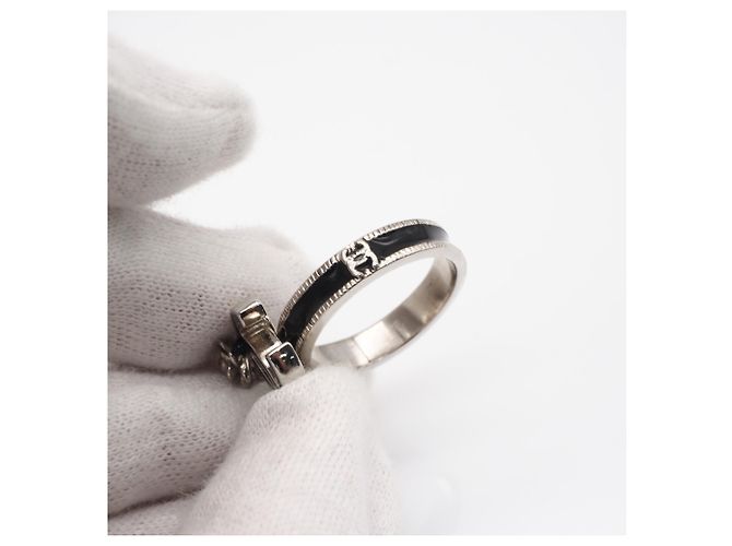 CHANEL Camélia Coco Mark Ring Schwarz Silber - Ansicht 9