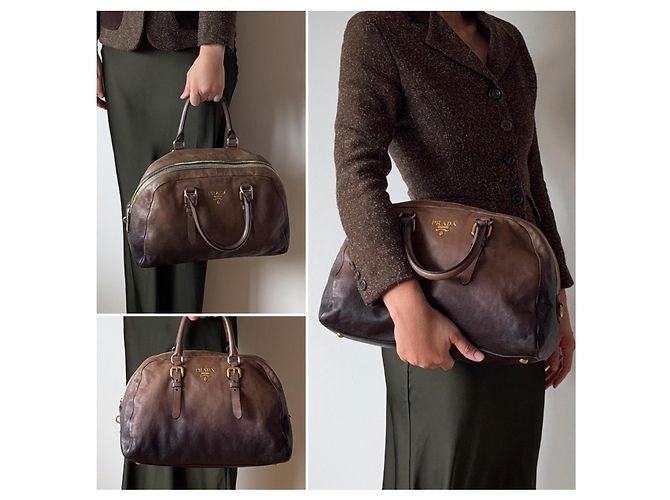 Prada Borsa Bowling Ombre Glacé Marrone - vista 2