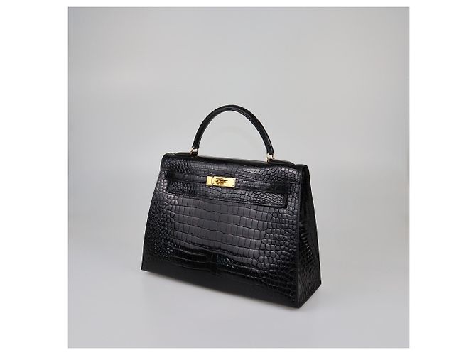 Hermès Hermes Kelly Sellier 32 in Coccodrillo Porosus Nero con hardware Gold - vista 3