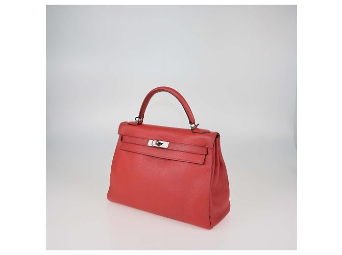 Hermès Borsa Hermes Kelly Returne 32 in pelle Clemence rossa con hardware in palladio Rosso - vista 3