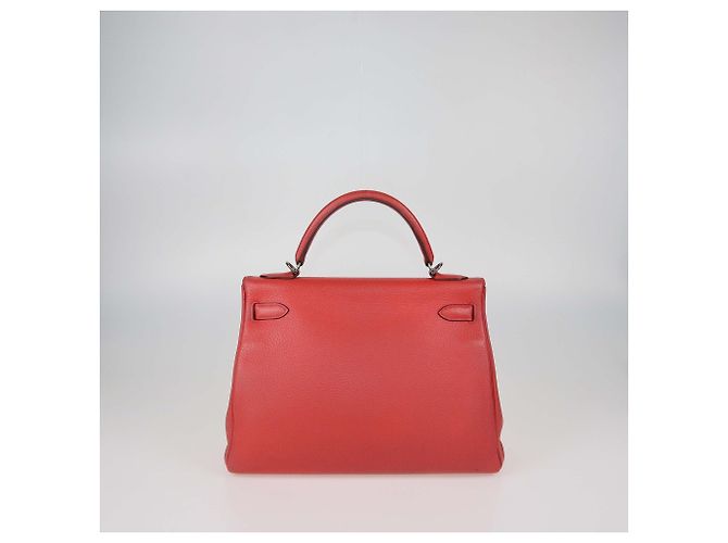 Hermès Borsa Hermes Kelly Returne 32 in pelle Clemence rossa con hardware in palladio Rosso - vista 4