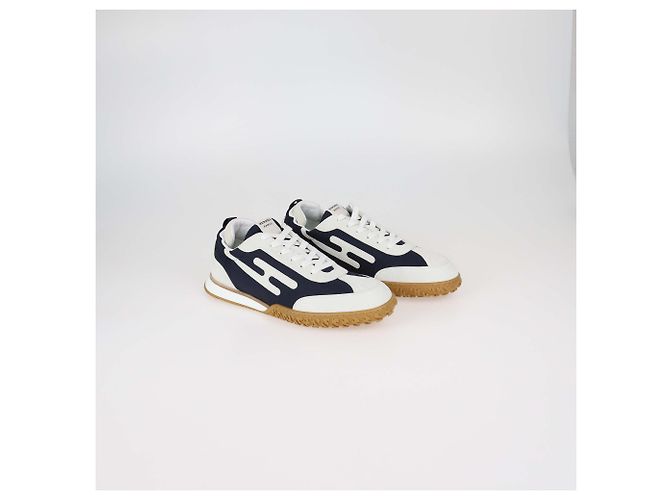 Baskets Jet Hermès en toile technique et daim Bleu Marine/Blanc - vue 2
