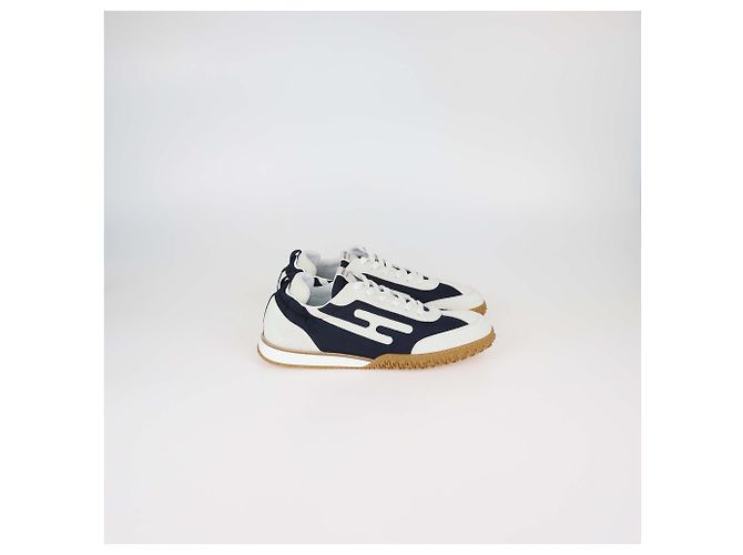 Baskets Jet Hermès en toile technique et daim Bleu Marine/Blanc - vue 3