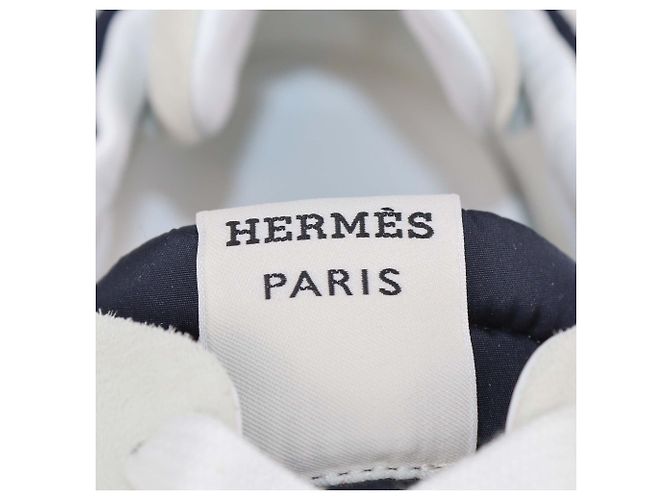 Baskets Jet Hermès en toile technique et daim Bleu Marine/Blanc - vue 6