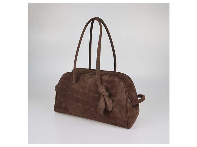 Jacquemus Borsa Bowling The Turismo in camoscio marrone effetto coccodrillo - vista 2