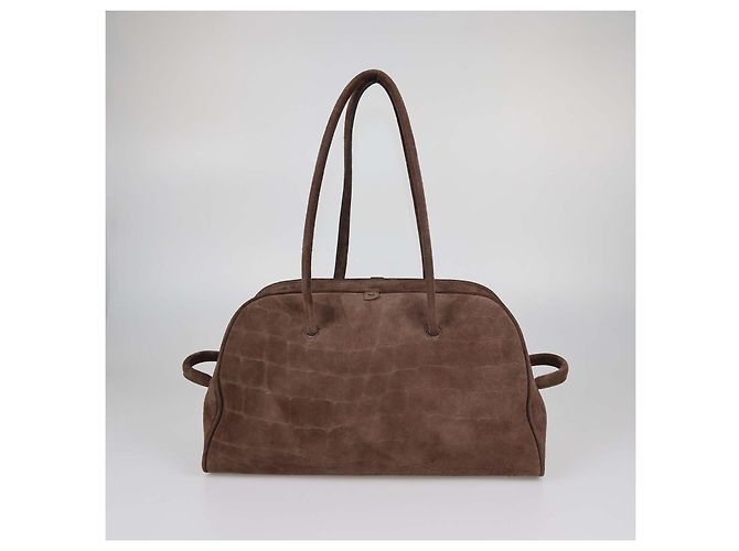 Jacquemus Borsa Bowling The Turismo in camoscio marrone effetto coccodrillo - vista 3