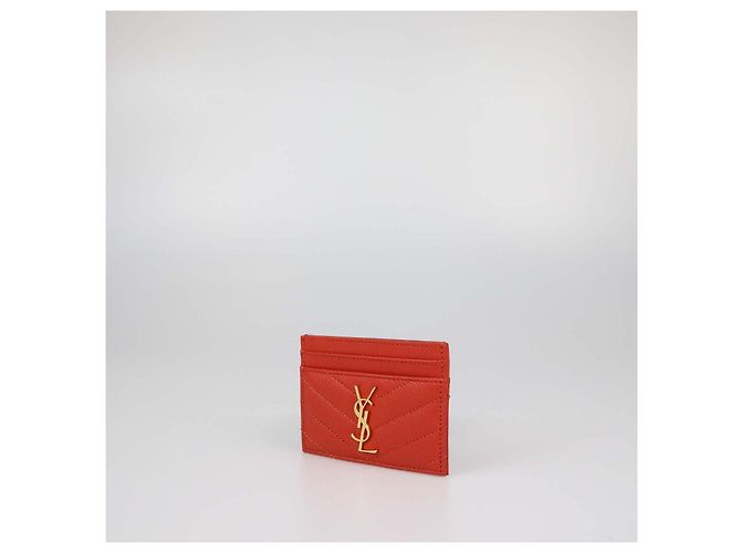 Tarjetero Saint Laurent de piel acolchada roja Cassandre - vista 2