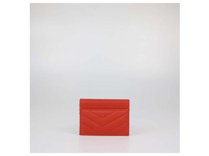 Tarjetero Saint Laurent de piel acolchada roja Cassandre - vista 3