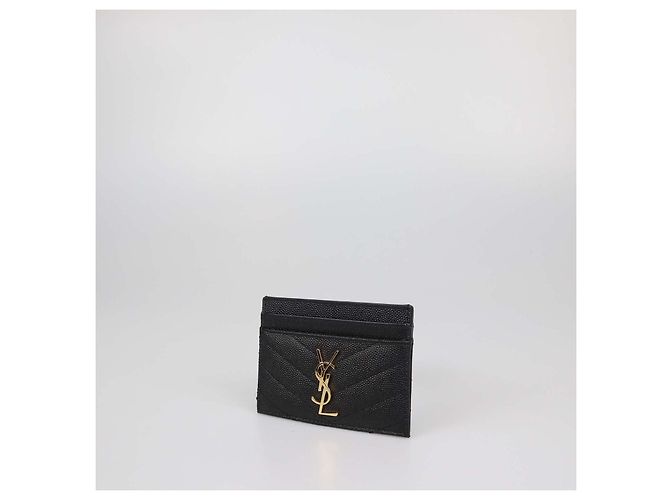 Saint Laurent Cassandre Kartenetui aus schwarzem gestepptem Leder - Ansicht 2