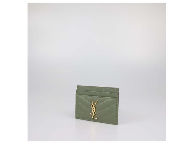 Tarjetero Saint Laurent de piel acolchada verde Cassandre - vista 2