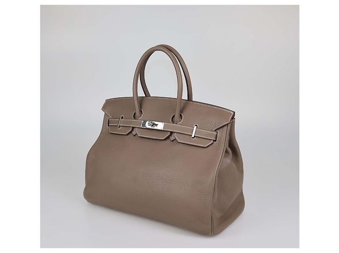 Hermès Borsa Birkin 35 in pelle Clemence Etoupe con hardware Palladium Hermes Beige - vista 2