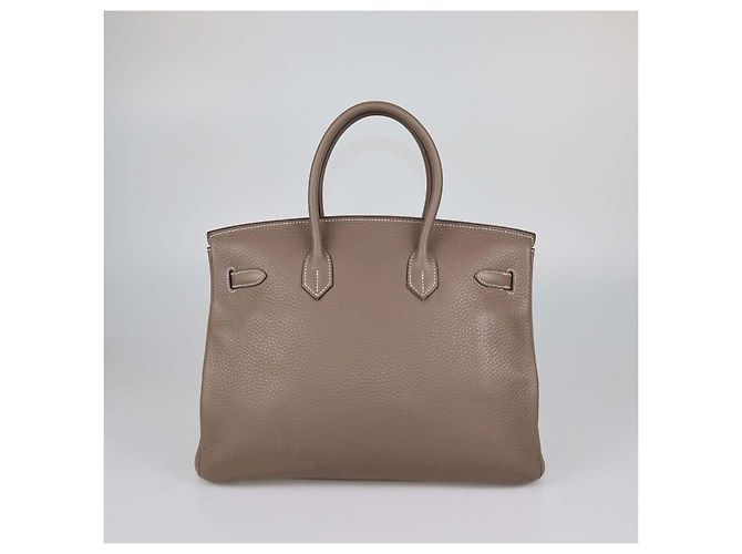 Hermès Borsa Birkin 35 in pelle Clemence Etoupe con hardware Palladium Hermes Beige - vista 3