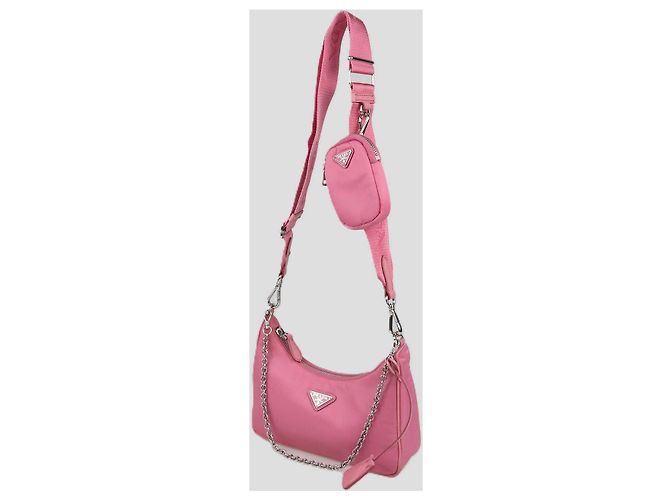 Borsa a tracolla Prada Re-Edition 2005 in nylon rosa e pelle Saffiano - vista 2