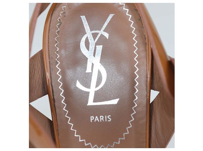 Sandali platform in pelle verniciata marrone Saint Laurent - vista 6