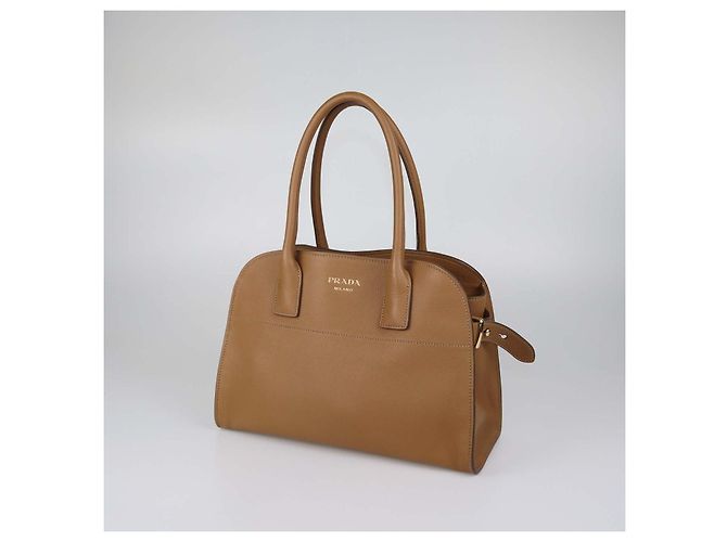 Borsa satchel aperta in pelle marrone Prada - vista 2