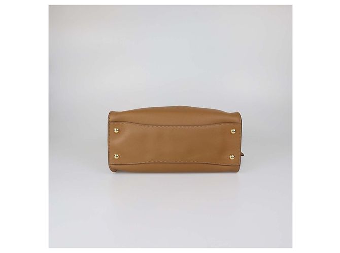Borsa satchel aperta in pelle marrone Prada - vista 4