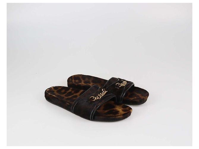 Ciabatte con catena in pelo di vitello stampa leopardata marrone/nero Tom Ford - vista 2