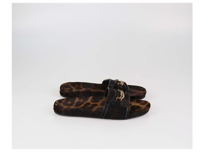 Ciabatte con catena in pelo di vitello stampa leopardata marrone/nero Tom Ford - vista 3
