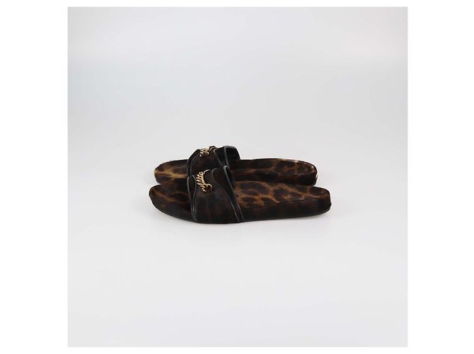 Ciabatte con catena in pelo di vitello stampa leopardata marrone/nero Tom Ford - vista 4