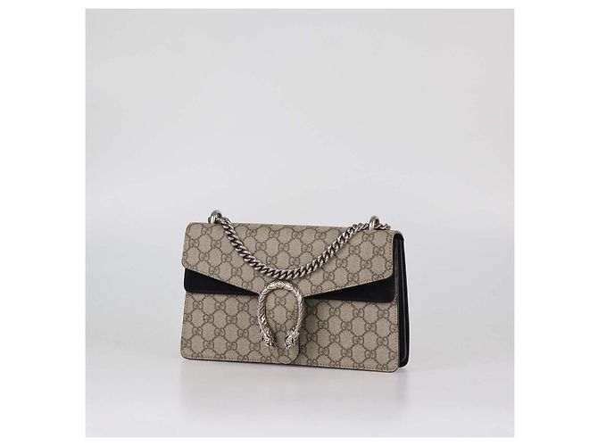 Borsa a tracolla Small Dionysus Gucci in tela GG Supreme beige/nero e camoscio - vista 2