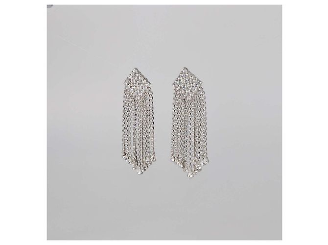 Orecchini a clip Alessandra Rich Silver Tone Square Crystal Cascade Drop Argento - vista 2