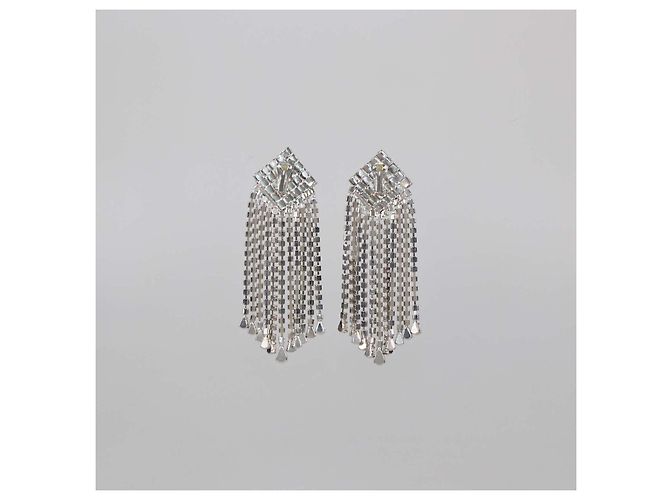 Orecchini a clip Alessandra Rich Silver Tone Square Crystal Cascade Drop Argento - vista 3
