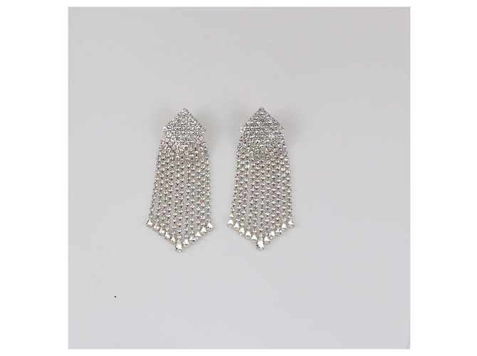 Orecchini a clip Alessandra Rich Silver Tone Square Crystal Cascade Drop Argento - vista 4