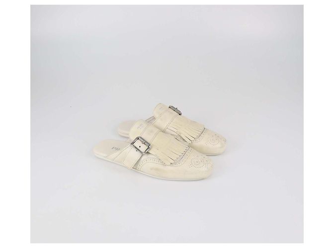 Mules Shuffle in pelle Off White con frange Prada Bianco - vista 2