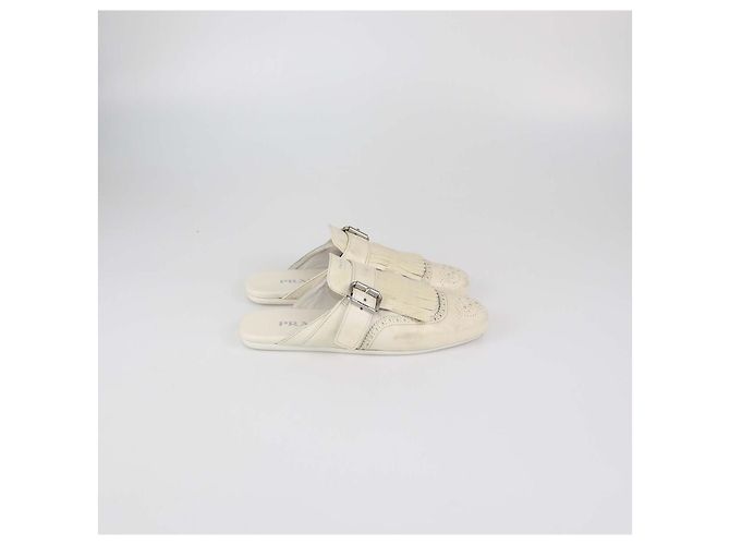 Mules Shuffle in pelle Off White con frange Prada Bianco - vista 3