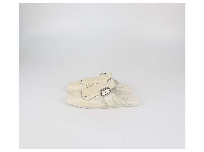 Mules Shuffle in pelle Off White con frange Prada Bianco - vista 4