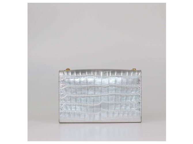 Borsa a spalla Medium Kate in pelle embossed effetto coccodrillo argento Saint Laurent - vista 3