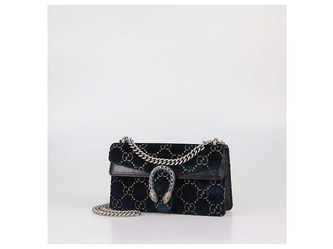 Bolsa de Ombro Dionysus Pequena Retangular em Veludo e Couro GG Teal/Black da Gucci Preto Azul - vista 2