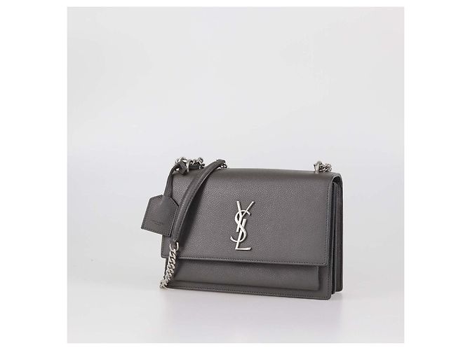 Borsa a tracolla media Sunset in pelle grigia Saint Laurent Grigio antracite - vista 2