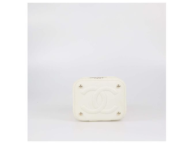 Borsa Vanity Case Chanel in pelle caviar matelassé bianca Bianco - vista 4